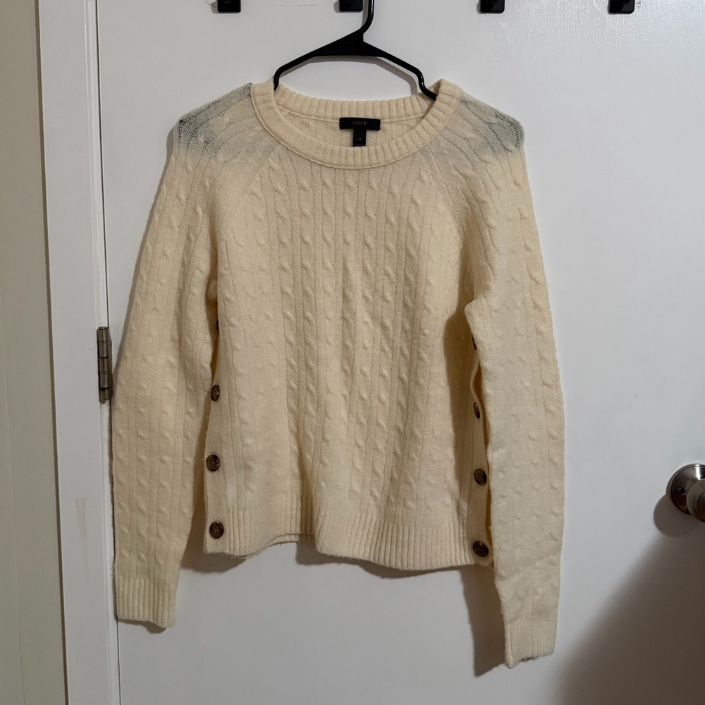 J. Crew - Cream Cable Knit Sweater with Button Details (Size XS)